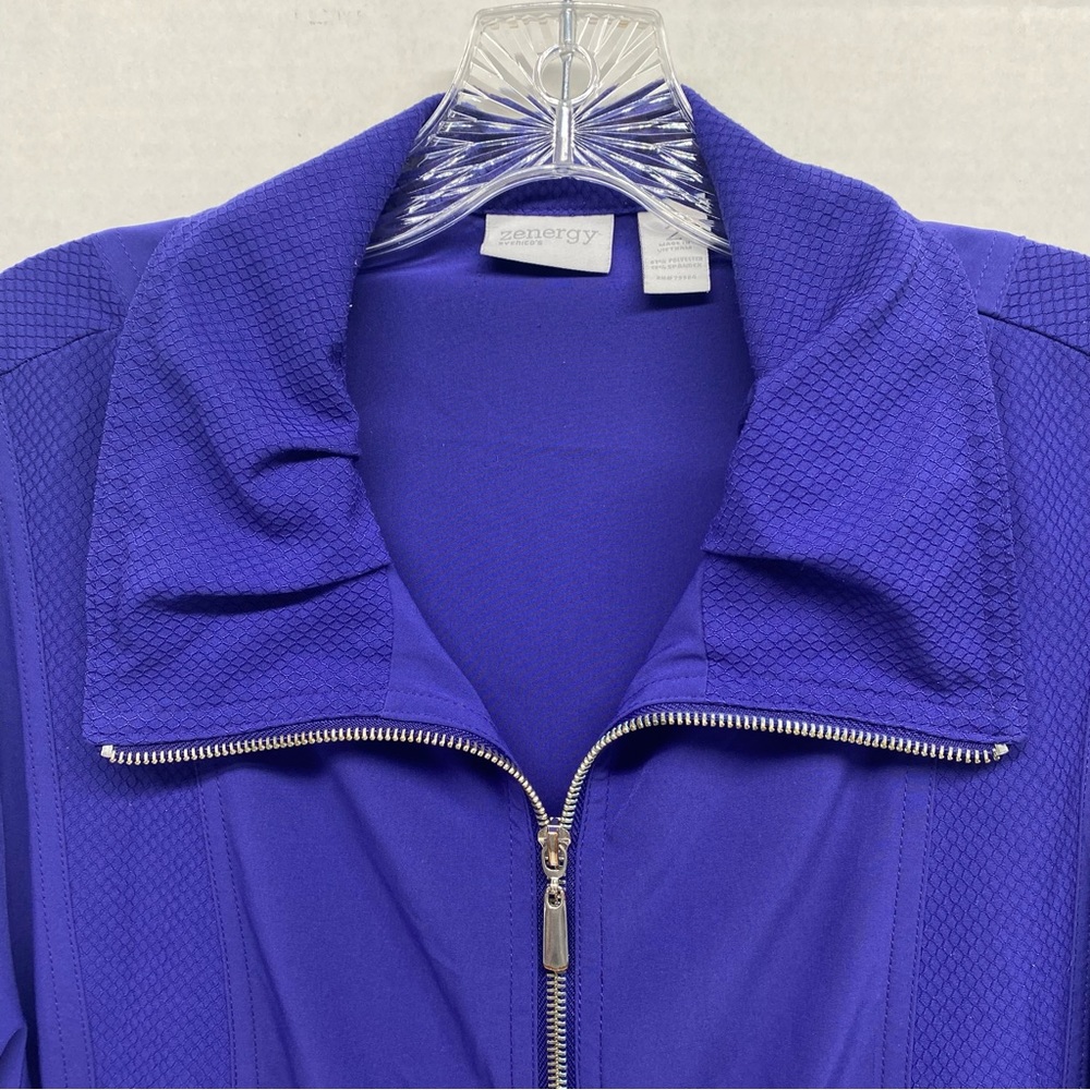 Chicos Zenergy Neema Solid Dobby Jacket Zip Front Pleated Flare Collar Size 2-M - Picture 4 of 14